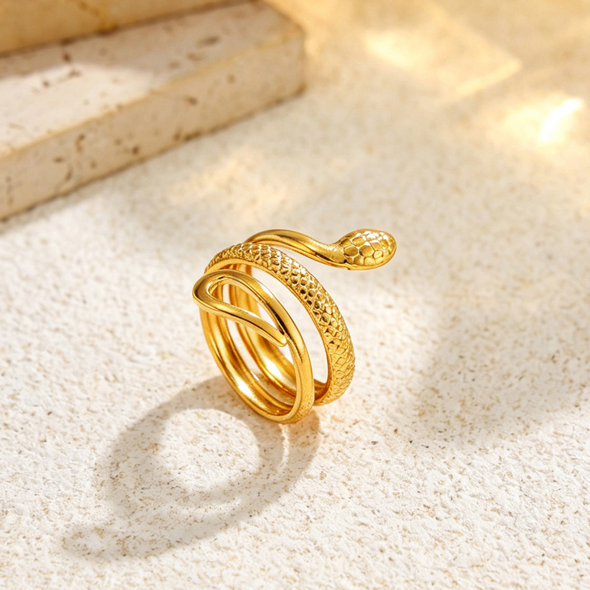 Planderful Snake Shaped Opening Ring Vienna Verve Stainless Steel Zircon Imitation Pearl Star Accent For Women