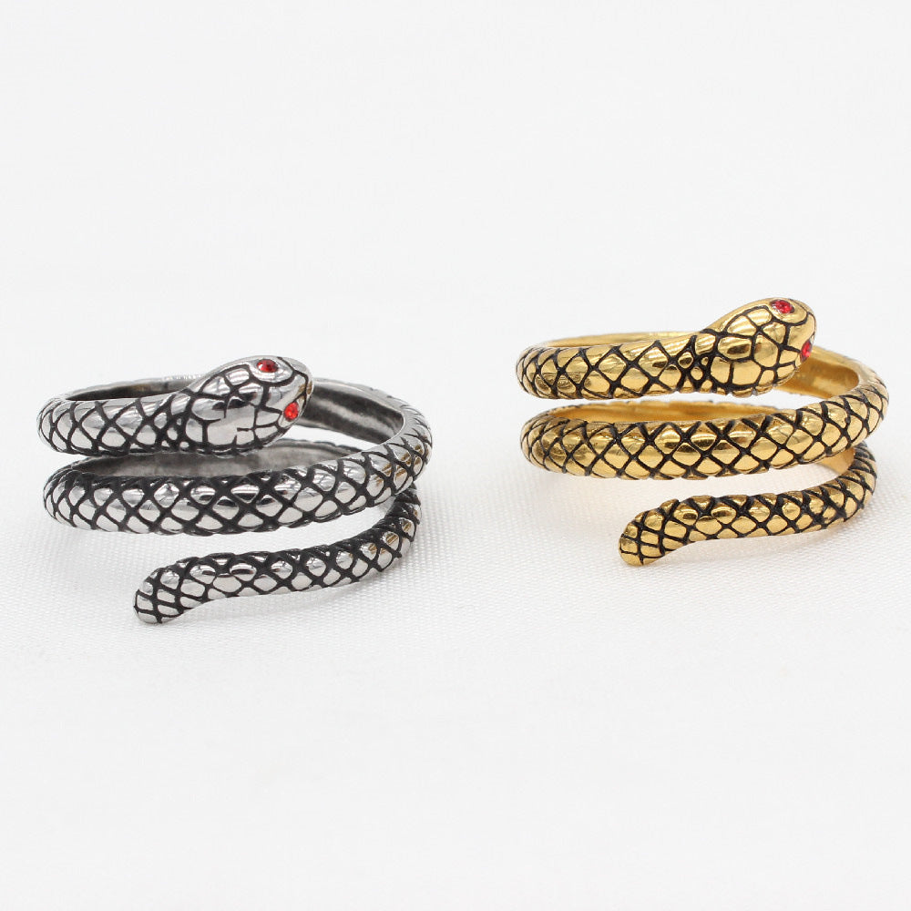 Planderful Titanium Steel Snake Ring For Men Unisex Retro Bold Statement Jewelry