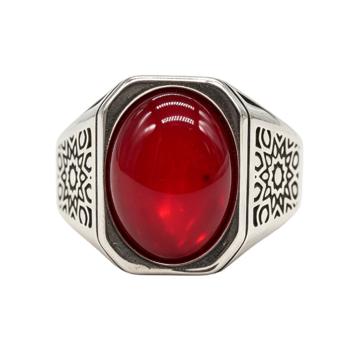 Star-Detail Gemstone Titanium Steel Ring
