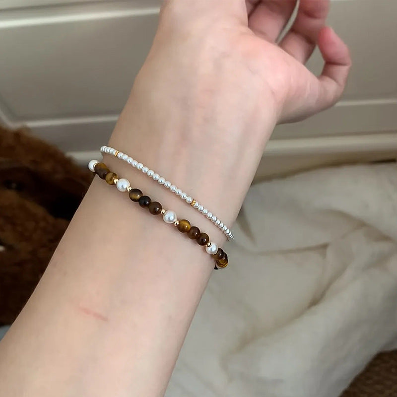 Tiger Eye & Pearl Layered Bracelet