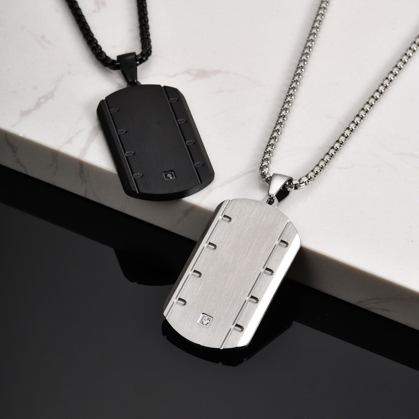 Planderful Geometric Stainless Steel Necklace Mens Zircon