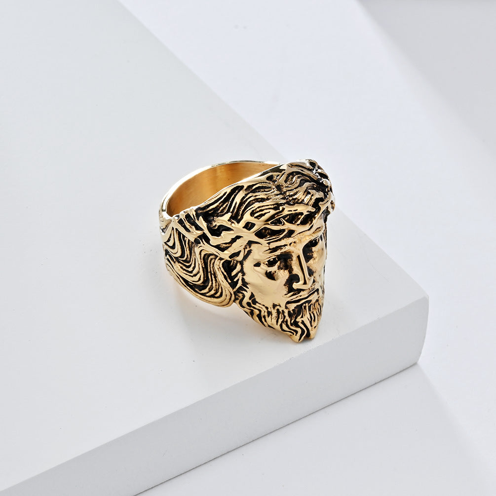 Planderful Everyday Genie Titanium Steel Ring For Men With Retro Pattern Customizable Engraving