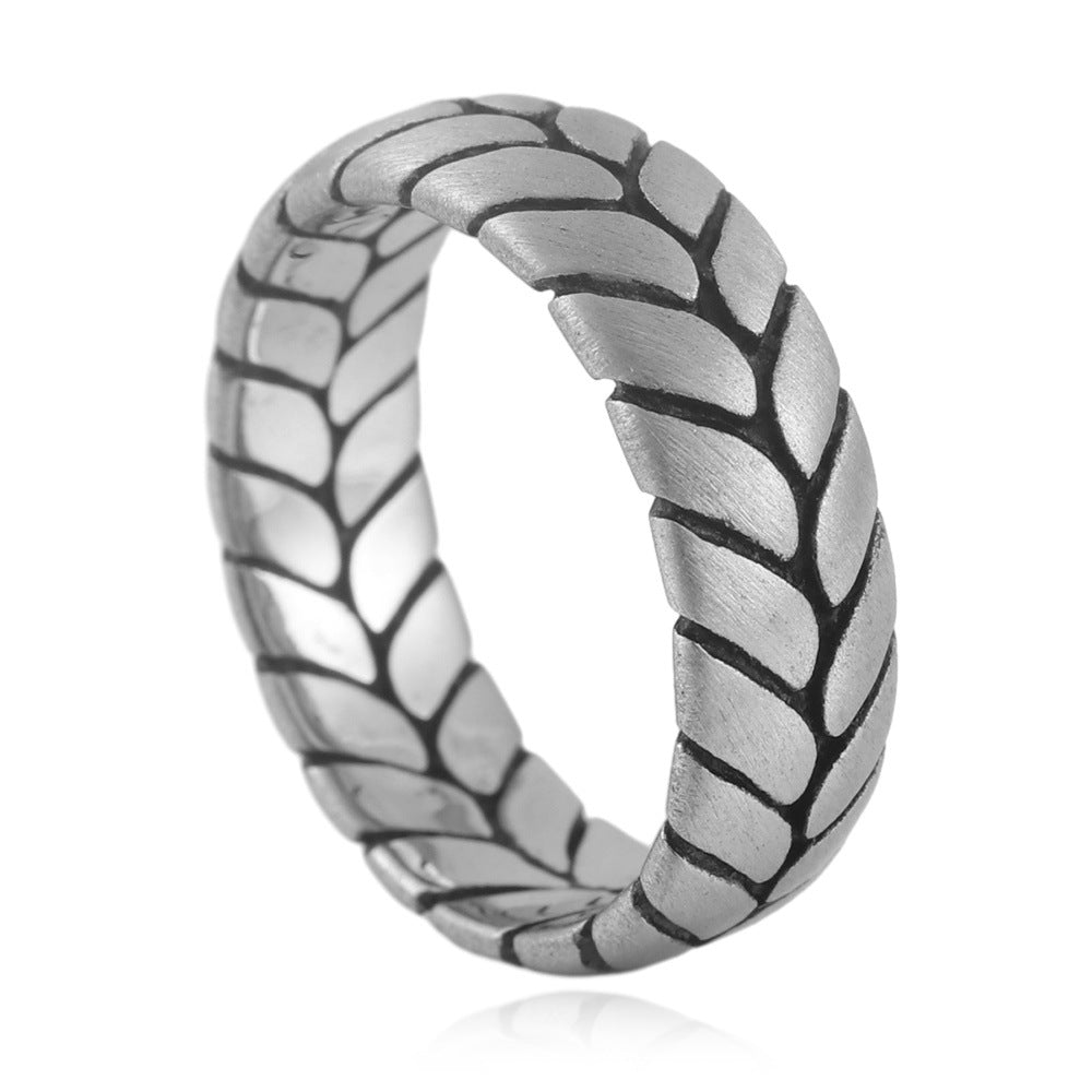 Trendy Titanium Steel Tire Print Ring for Men and Women - Personalized Retro Wheel Design