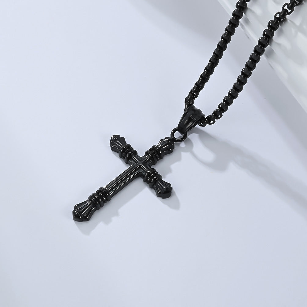 Planderful Titanium Cross Necklace for Men Retro Punk Style