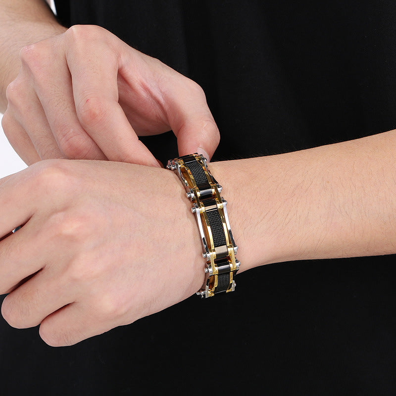 Planderful Mens Tri Color Stainless Steel Bracelet For Men
