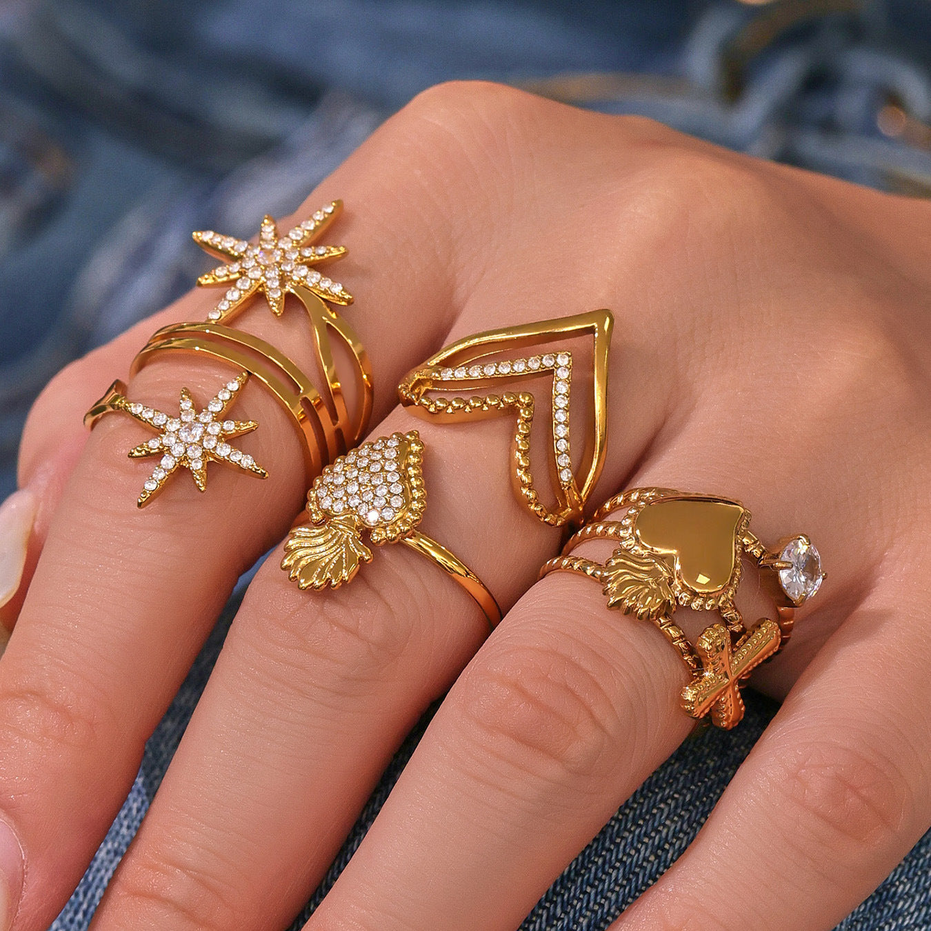 Planderful 5A Zircon Open Ring Gold Plated For Women