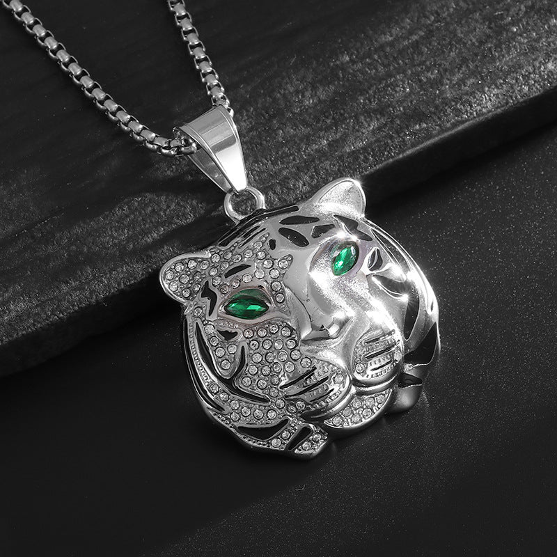 Planderful Titanium Gold Plated Hip Hop Jewelry Tiger Head Pendant Necklace For Modern Men