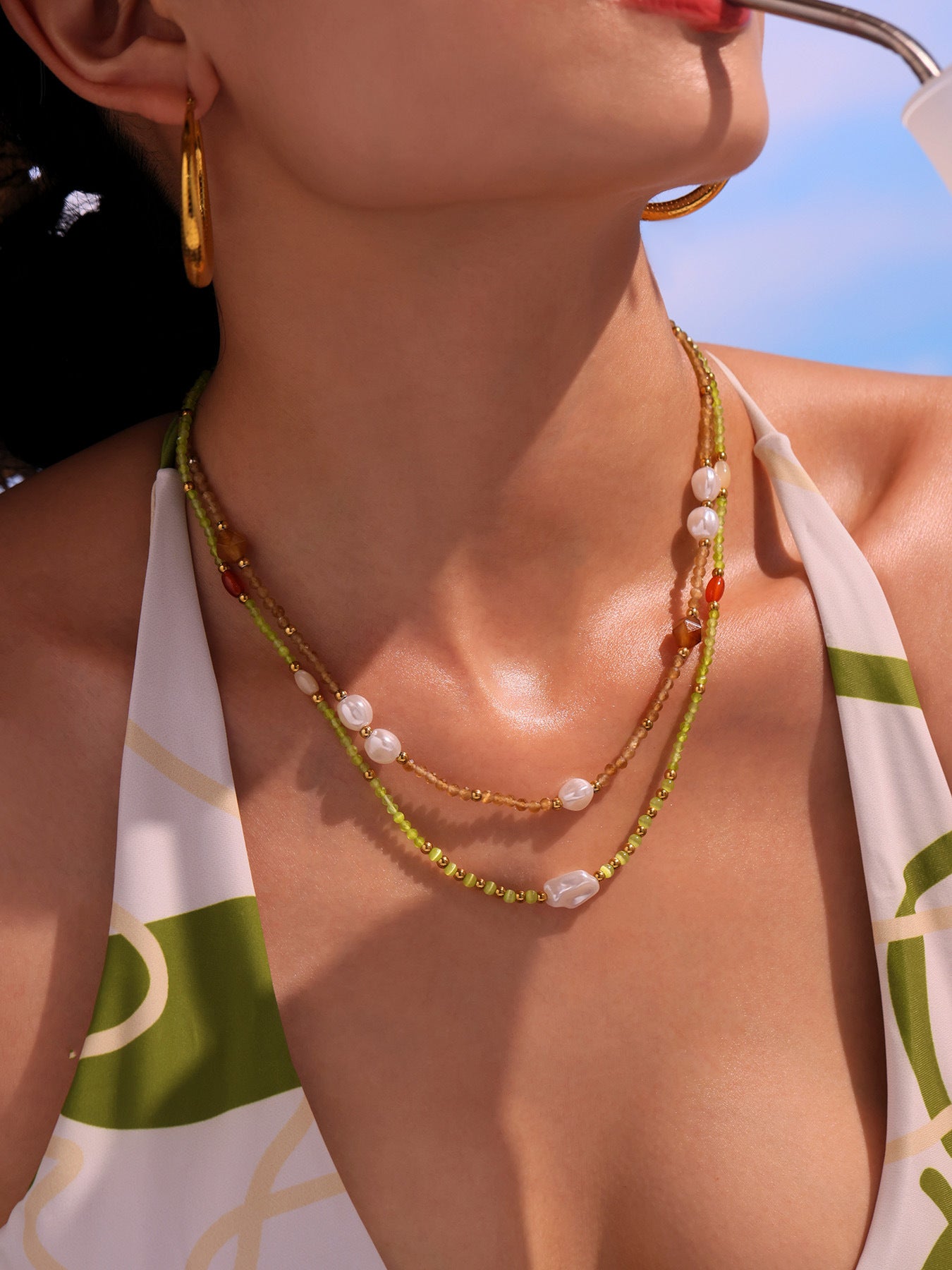 Planderful Opal Shell Beaded Collarbone Necklace For Girls