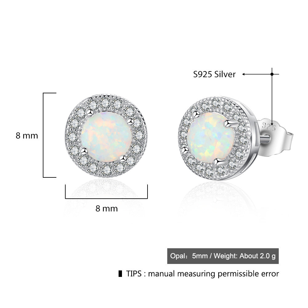Planderful Jewelry Sterling Silver Opal Halo Stud Earrings