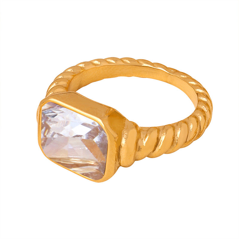 Unique Geometric Inlay Design Titanium Steel Ring for Women
