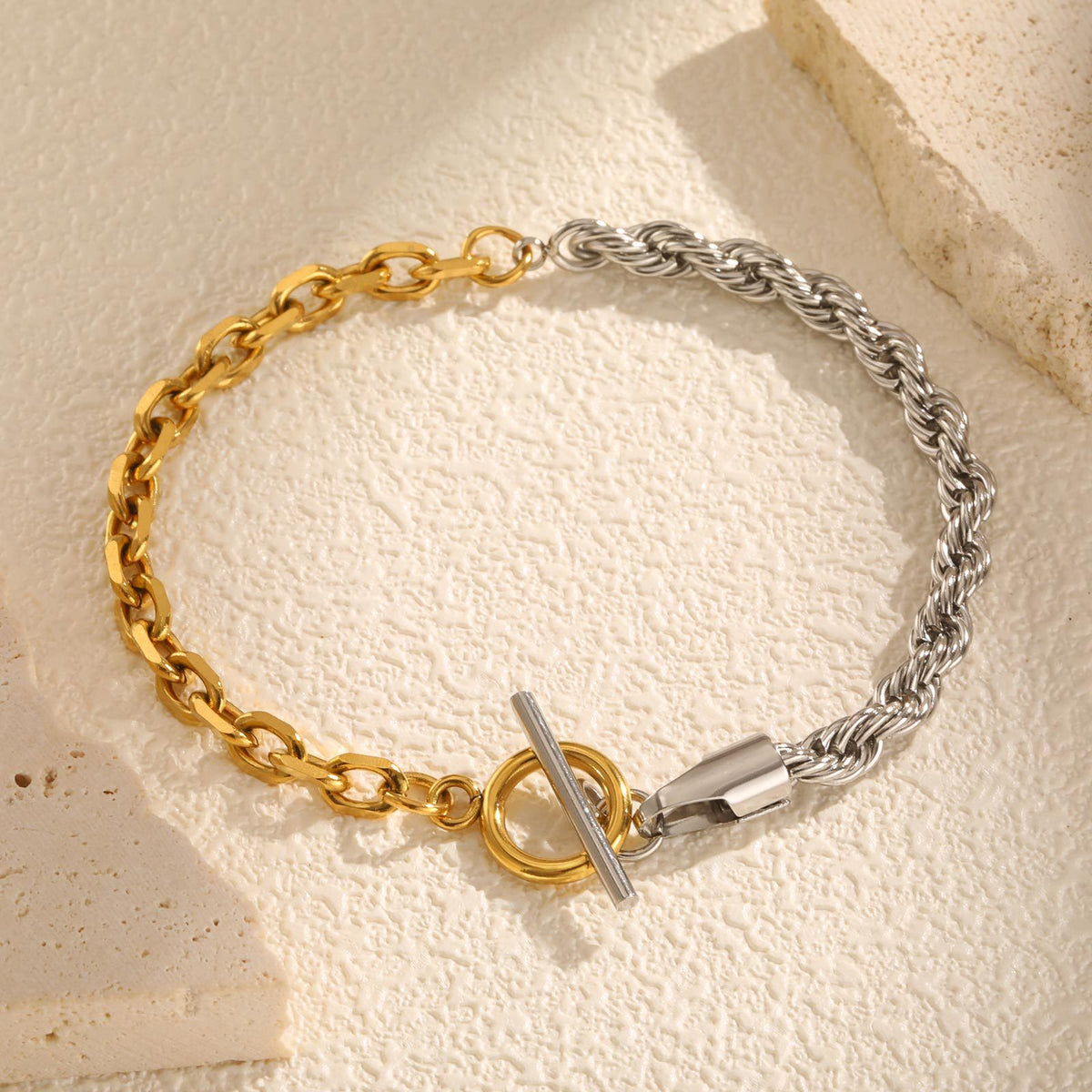 Braided Two-Tone Stainless Steel Bracelet for Women