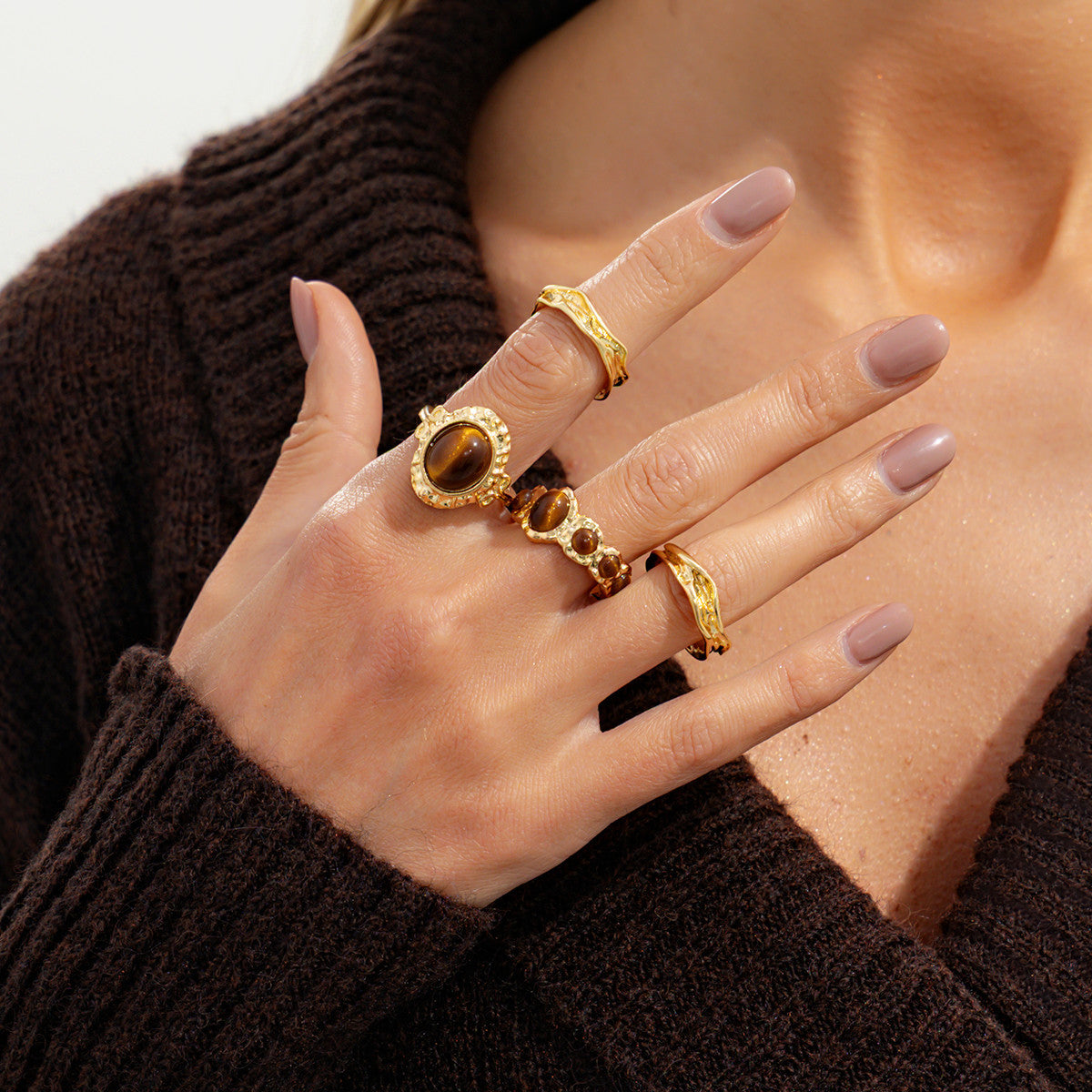 Tiger Eye Open Ring Planderful Collection Vienna Verve For Women Statement Lava Stone Jewelry