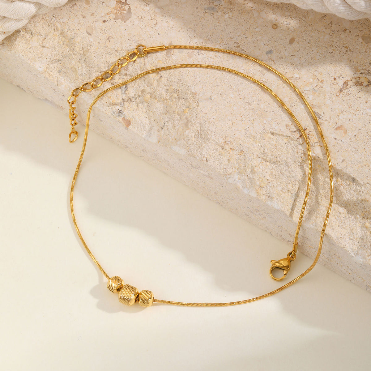 Stainless Steel 3 Bead Necklace Gold Ladies