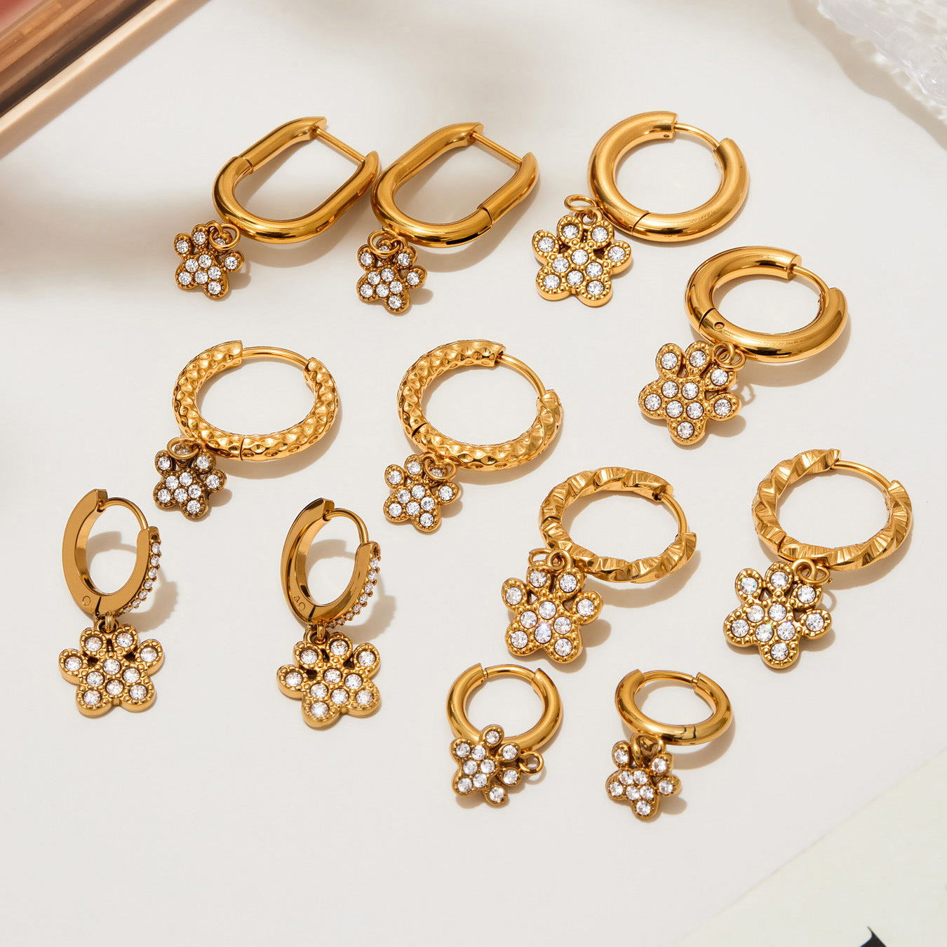 Planderful Cat Paw Earrings For Women Stainless Steel Zircon