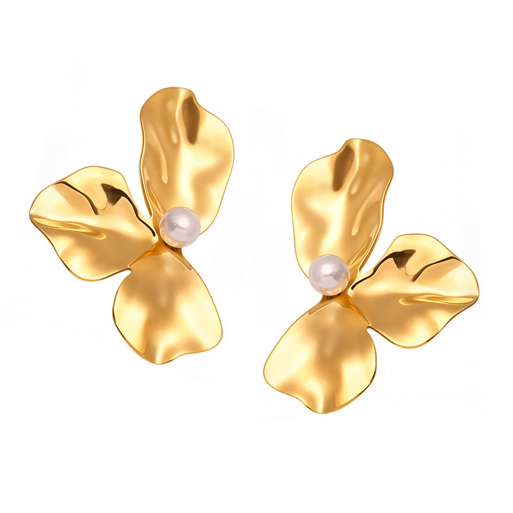 Planderful Petal Stud Earrings Women Chic Stainless Steel