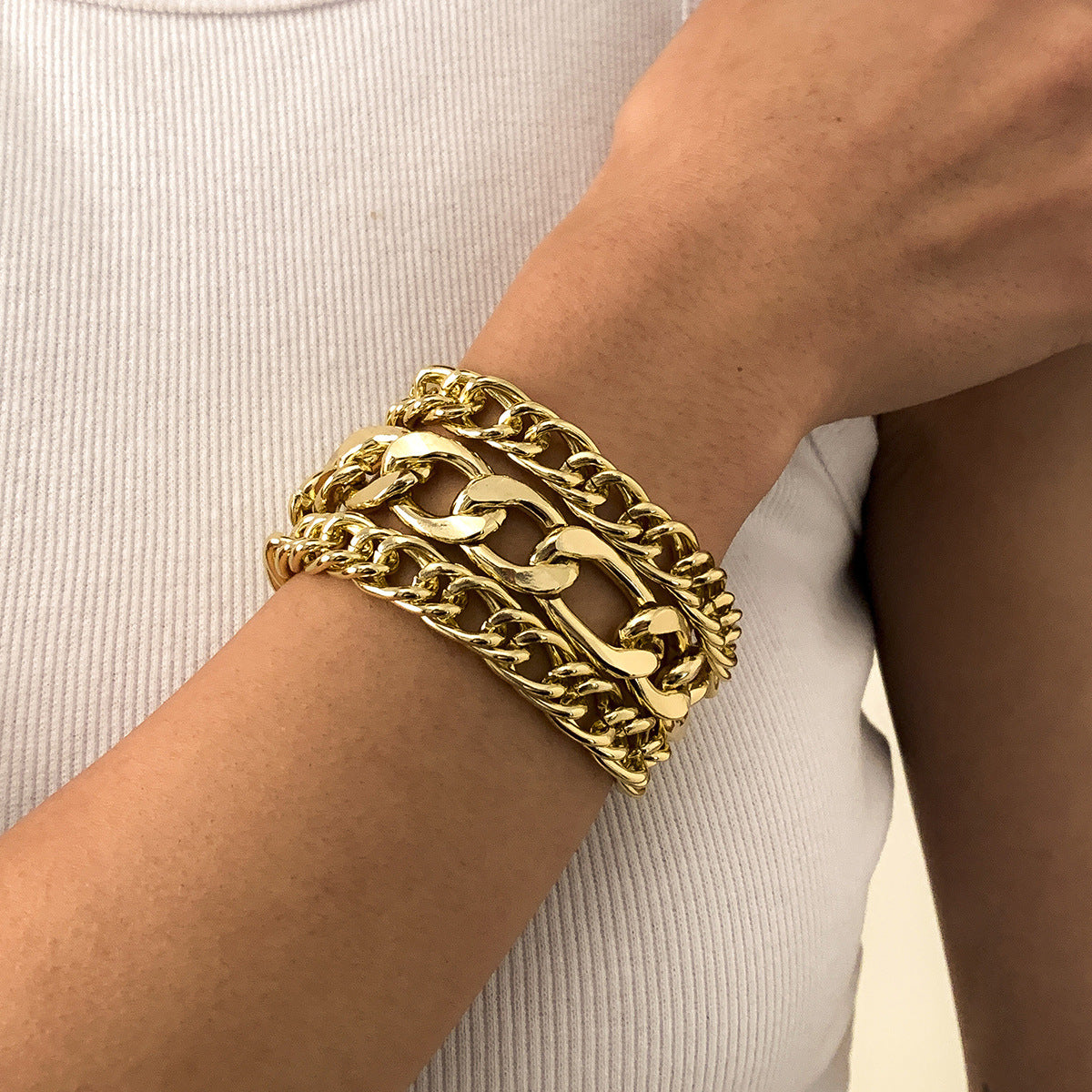 Planderful Vienna Verve Double Woven Punk Chain Bracelet For Women Statement Metal Jewelry