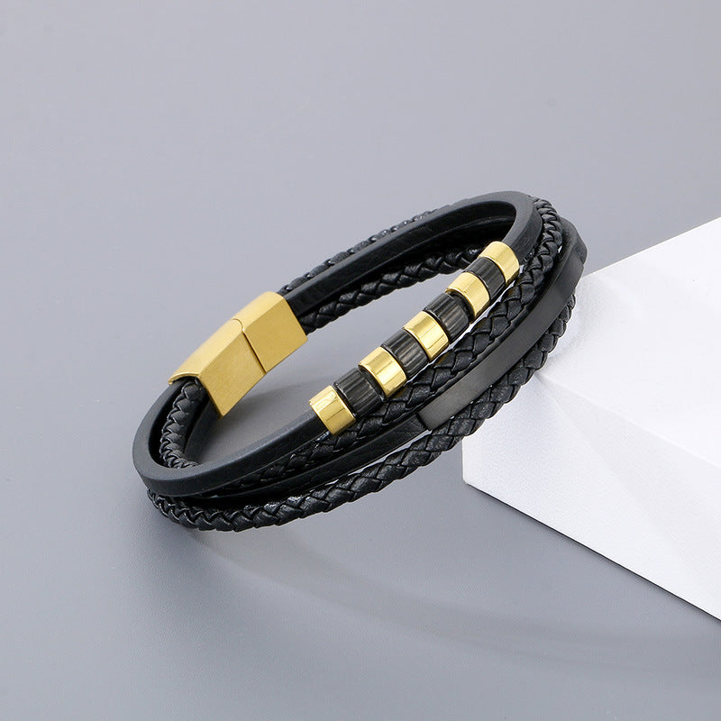 Planderful Leather Rope Bracelet For Men Stainless Steel