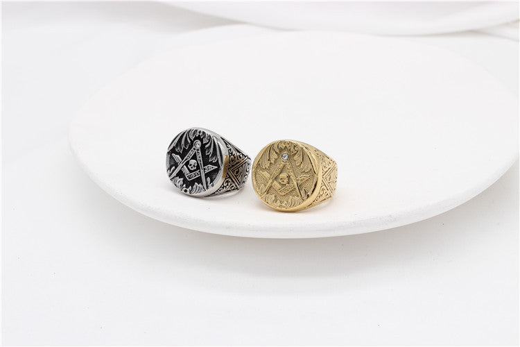 Planderful Titanium Steel Ring Triangular Skull Freemason Design For Men And Women Unisex Personalized Protection