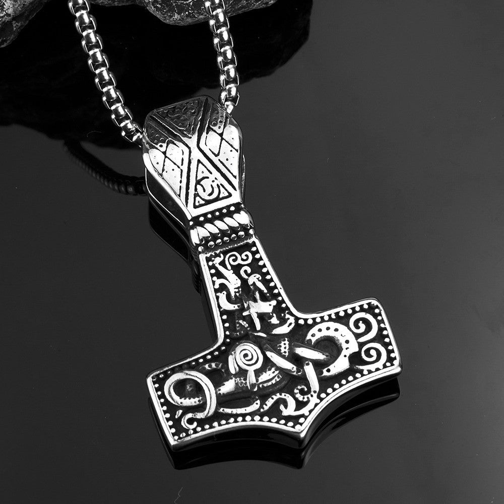 Viking Hammer Necklace Engraved Pendant Titanium Steel For Men By Planderful Norse Legacy Collection Iconic