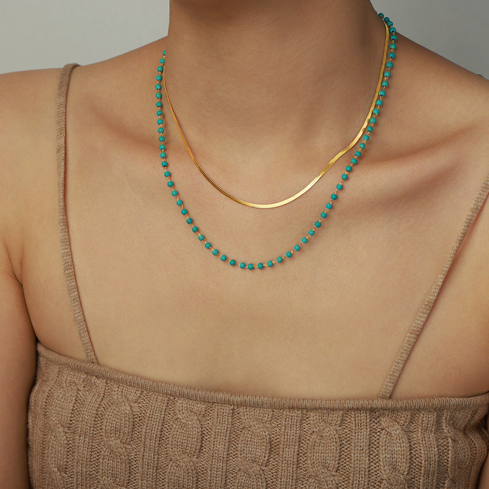 Handcrafted Gold Plated Turquoise Double Strand Necklace for Women
