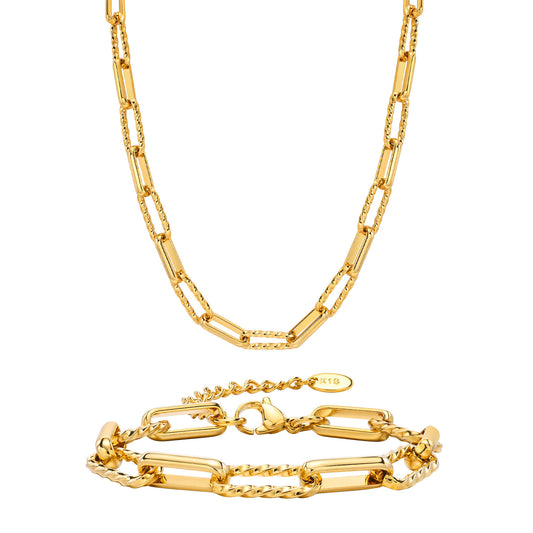 Planderful Jewelry Thick Chain Bracelet And Necklace Set In Steel For Modern Luxury