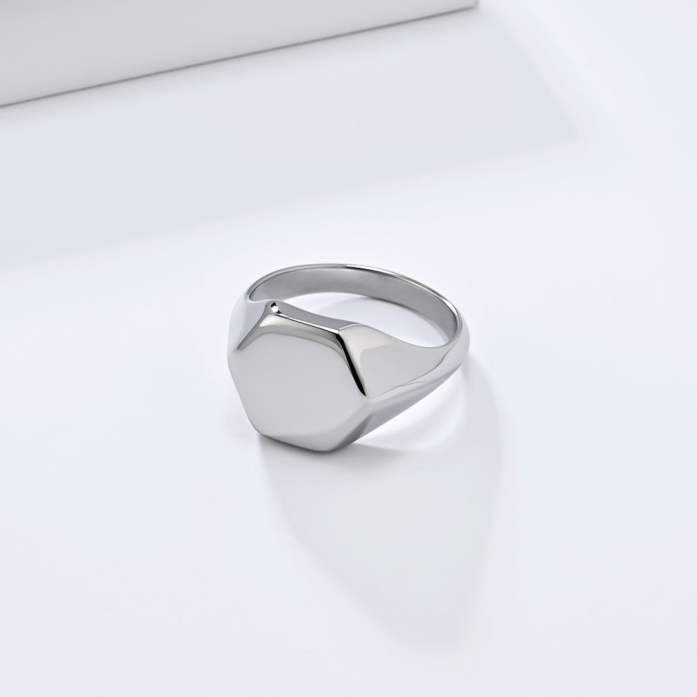 European and American Cold Wind Hexagonal Seal Titanium Steel Ring for Couples