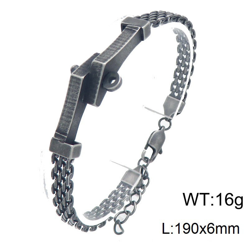 Style Irregular Curved Bar Bracelet Double-Layer Front & Back Chain Stainless