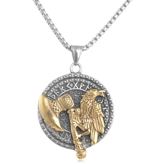 European And American Stainless Steel Axe Eagle Pendant Necklace For Men