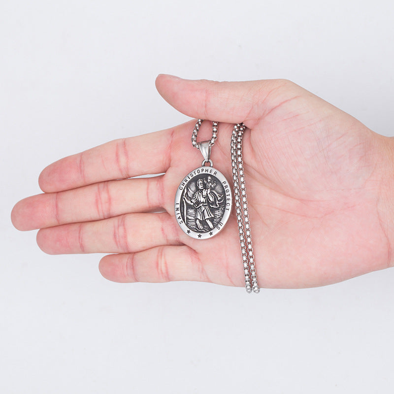 Stainless Steel Necklace - Elegant St. Christopher Pendant
