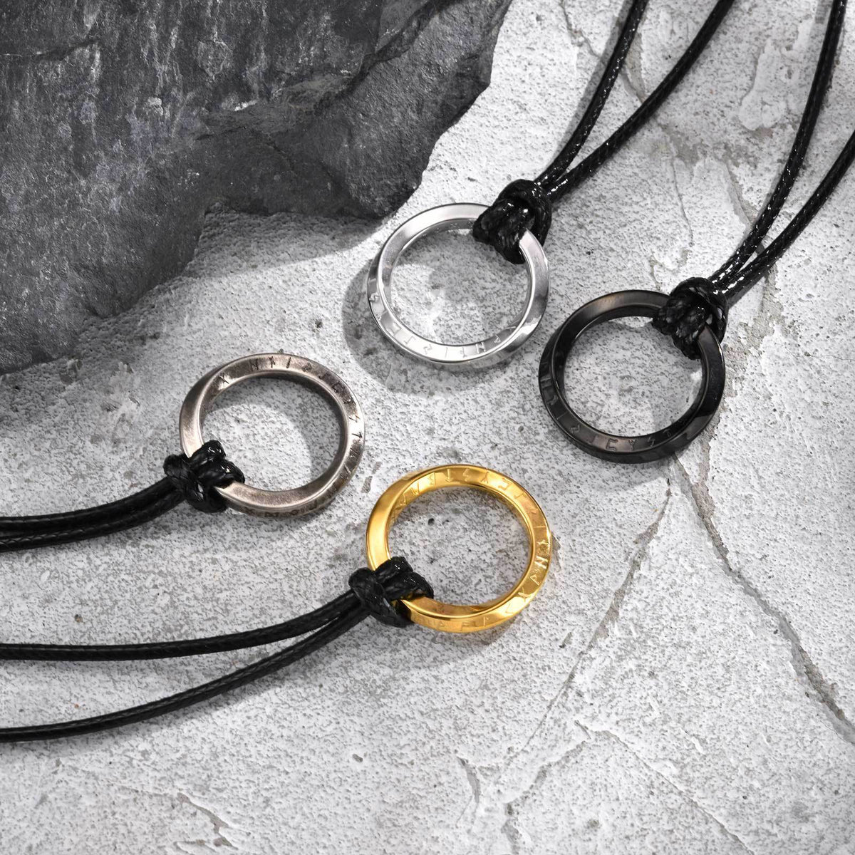 Viking Rune Ring Pendant Necklace — Four Finishes