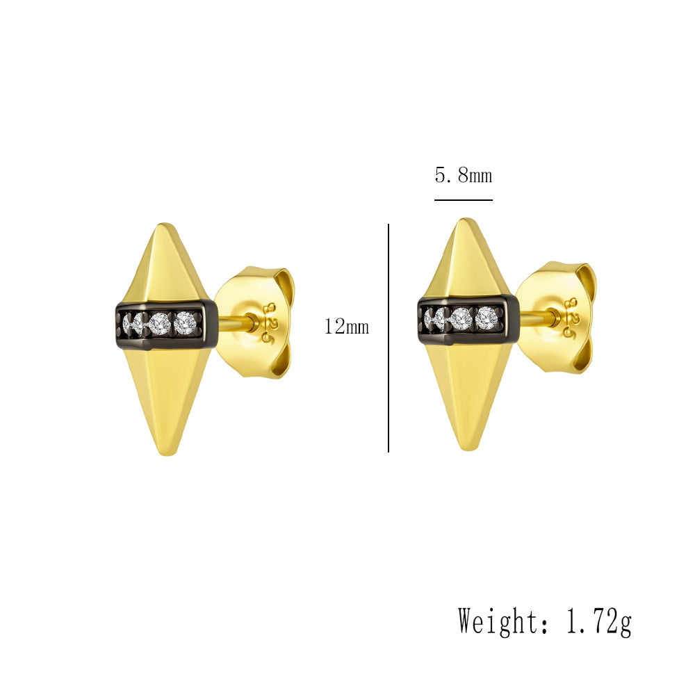 Geometric Rhombus Stud Earrings S925 Sterling Silver Punk Style Trend Two-Color Electroplated Earrings