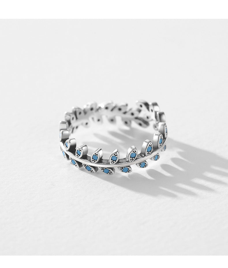 Stunning Sterling Silver Turquoise Leaf Ring for Women's Fashion