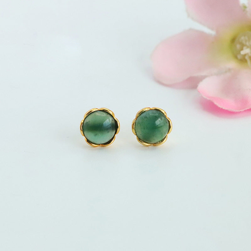 Blue-Water Jadeite Bud 925 Silver Stud Earrings