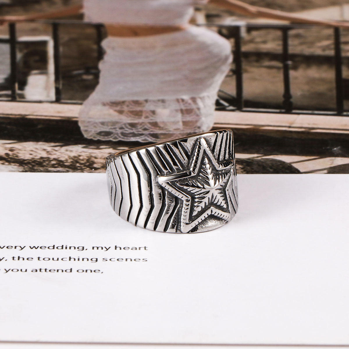 Stainless Steel Ring Star Style Mens Accessories Ring