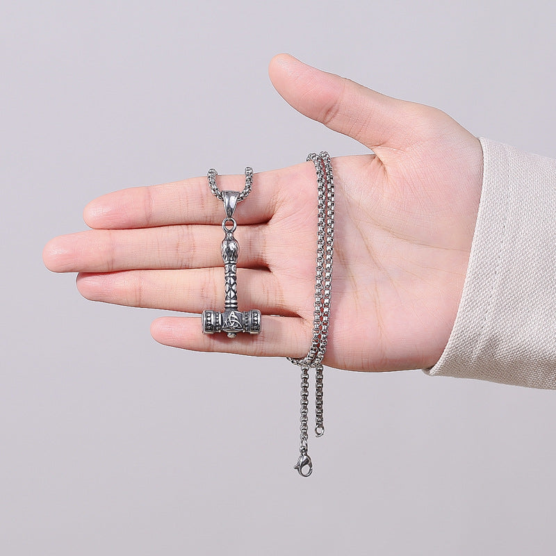 Titanium Steel Necklace – Vintage Men's Thor Hammer Pendant