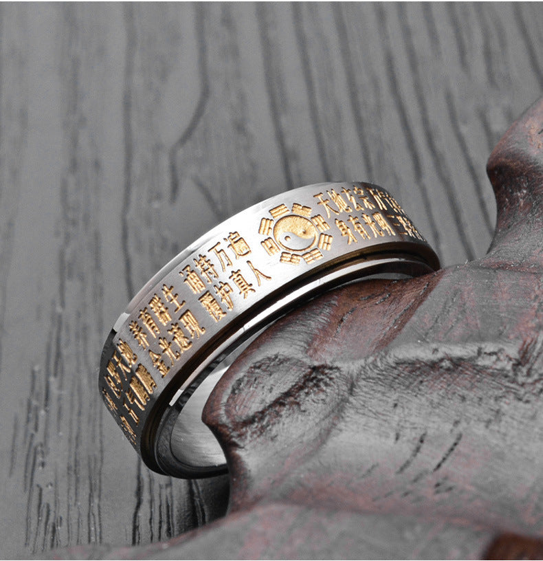 Retro Ethnic Style Golden Light Rotating Ring for Men