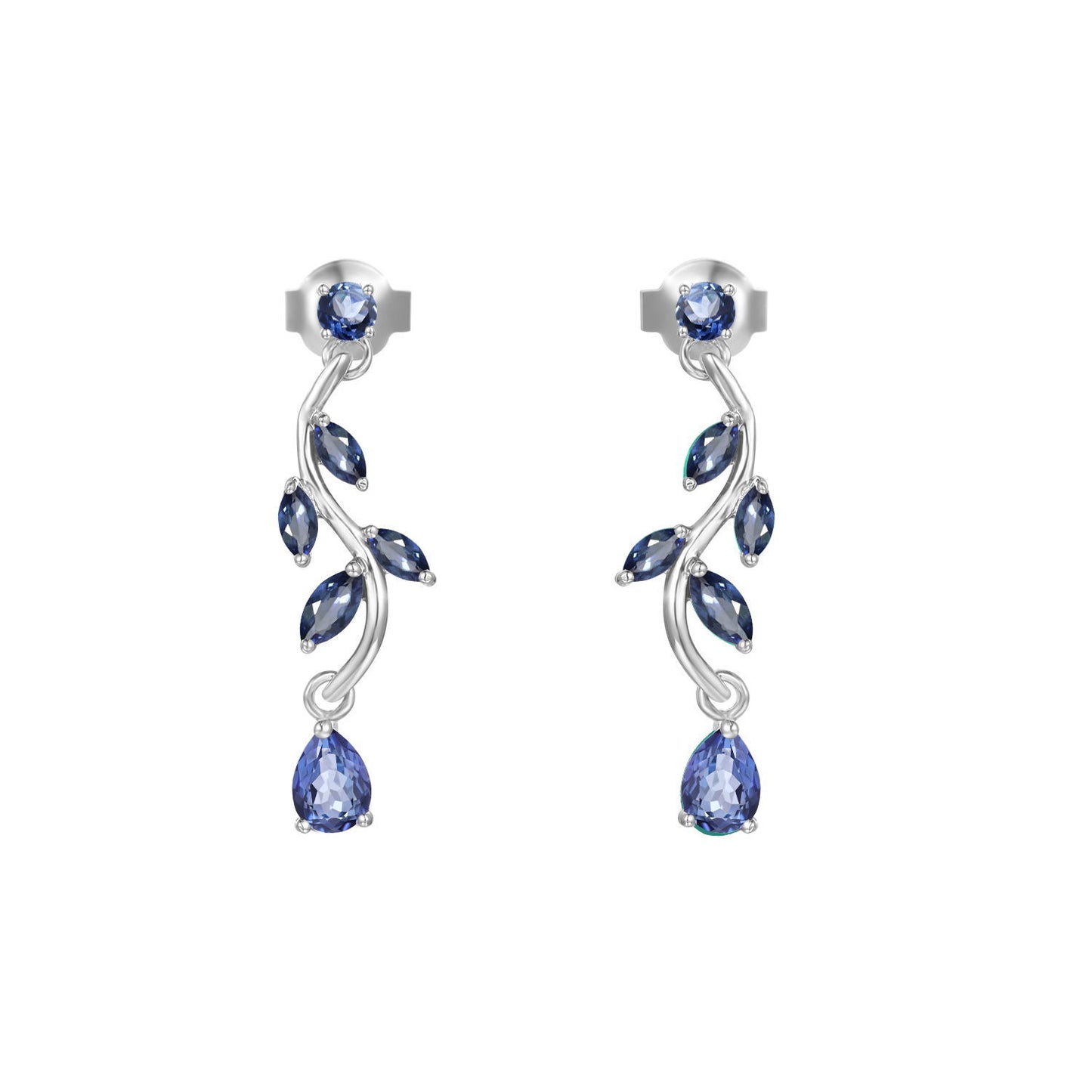 Sag Branch Pear Shape Natural Gemstones Silver Drop Earrings