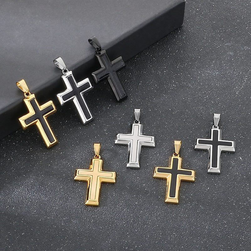 Planderful Stainless Steel Pendant Two Tone Cross Men Retro