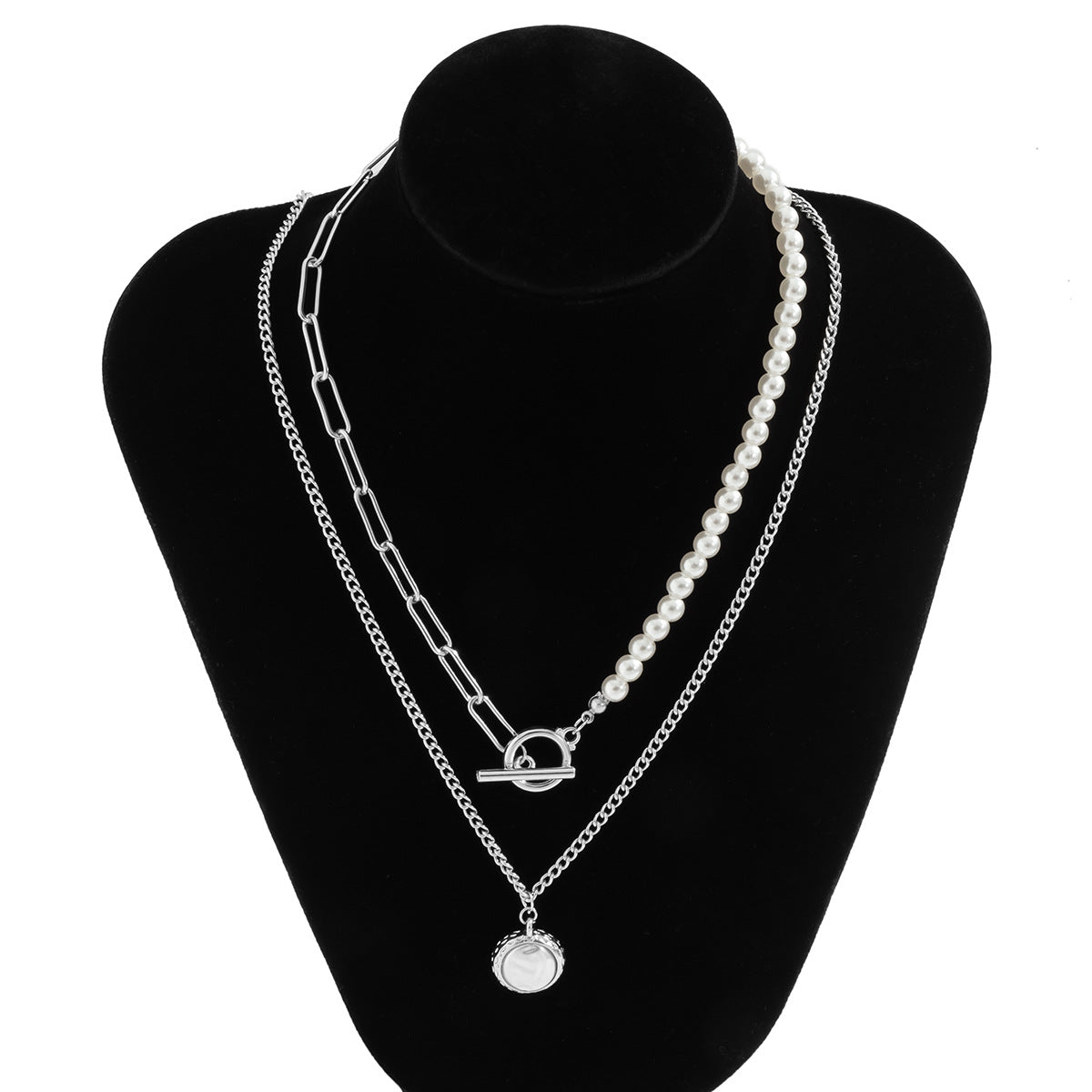 Planderful Vienna Verve Cross Necklace With Imitation Pearl Accent Retro Metal Pendant For Women