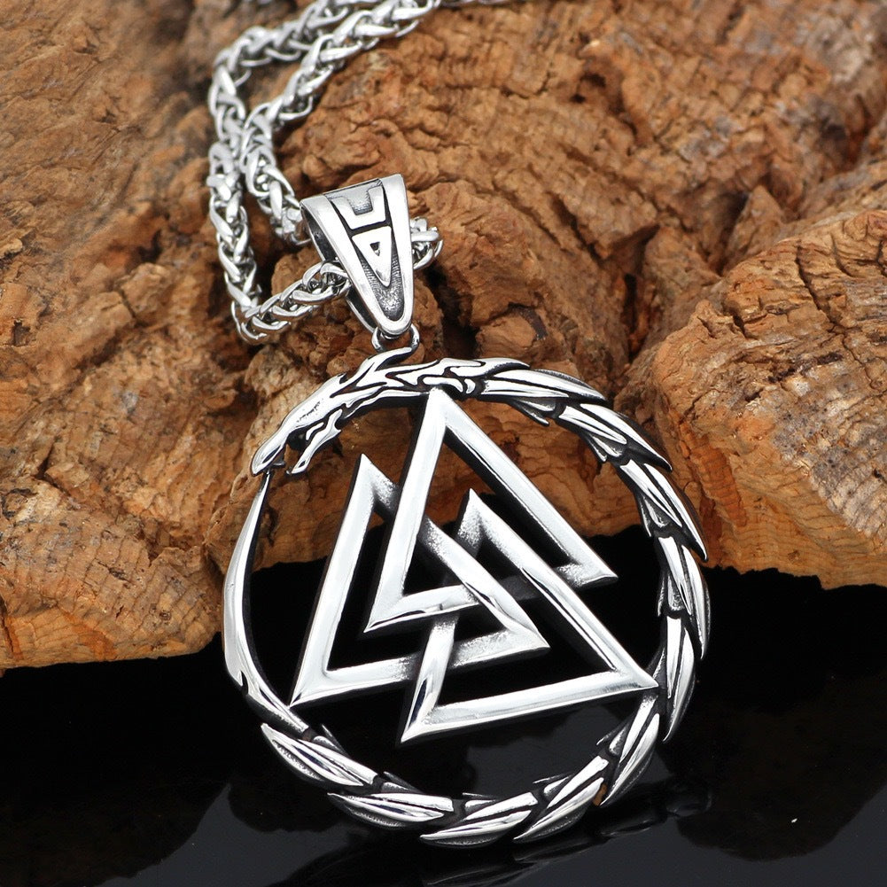1. Planderful Titanium Steel Pendant Necklace Viking Triceratops Dragon Pattern for Men