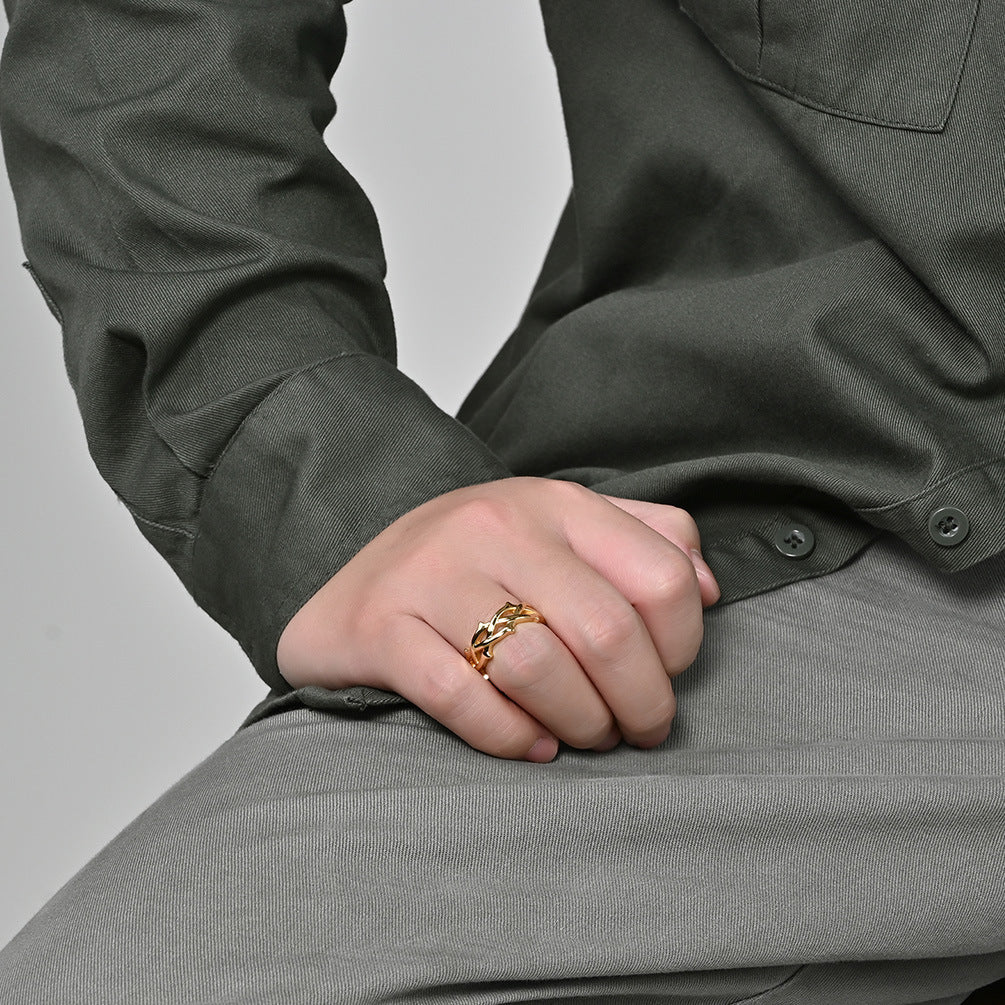 European And American Style Thorn Vine Weaving Stainless Steel Ring For Engagement