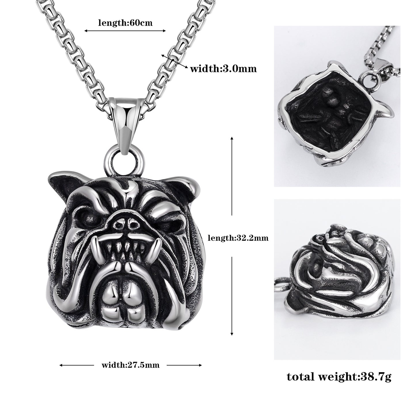 Steel Necklace – Elegant Bulldog Pendant For Men Everyday Wear From Planderful Everyday Genie Collection