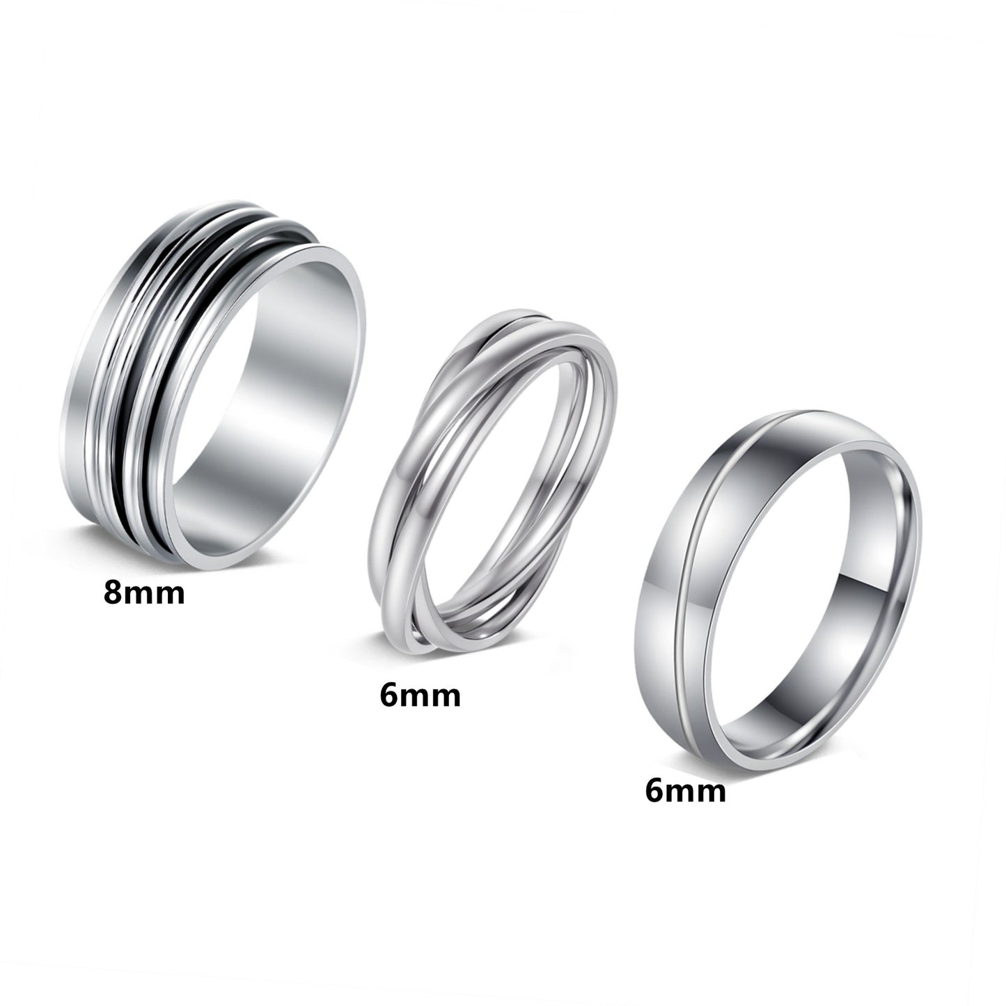 Planderful Collection Everyday Genie Premium Titanium Steel Three Ring Set Unisex Couples Jewelry Size 6 To 10