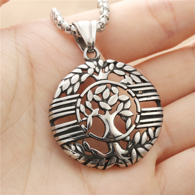 Personalized Titanium Steel Tree of Life Pendant Necklace for Men - Retro Punk Style