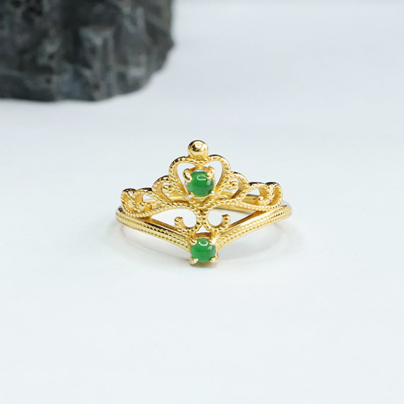 Icy Green Jadeite Double Cabochon Crown Ring