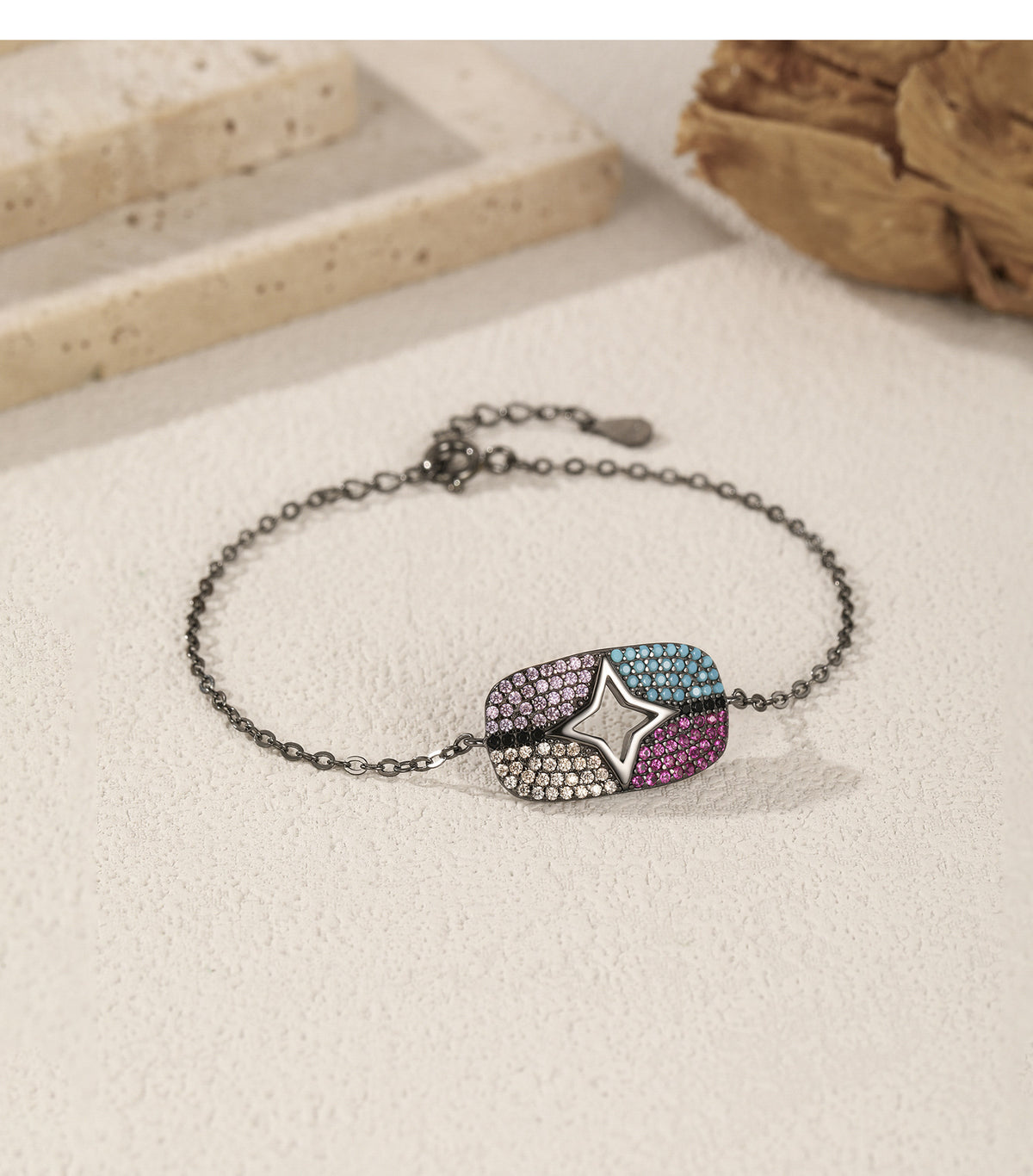 925 Sterling Silver Black Turquoise Two-Tone Bracelet