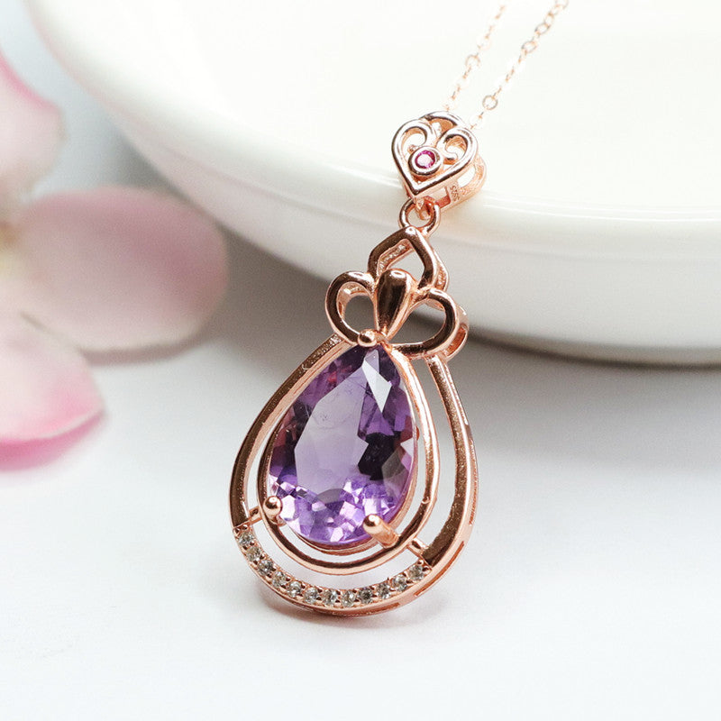 Amethyst Teardrop 925 Silver Pendant — No Chain