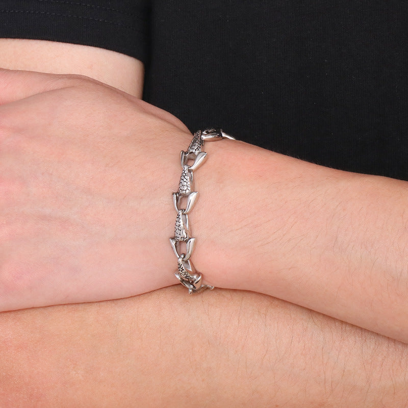 Design Fishtail Anchor – Punk Style Antique Snakehead Stainless Steel Men's Skull Bracelet