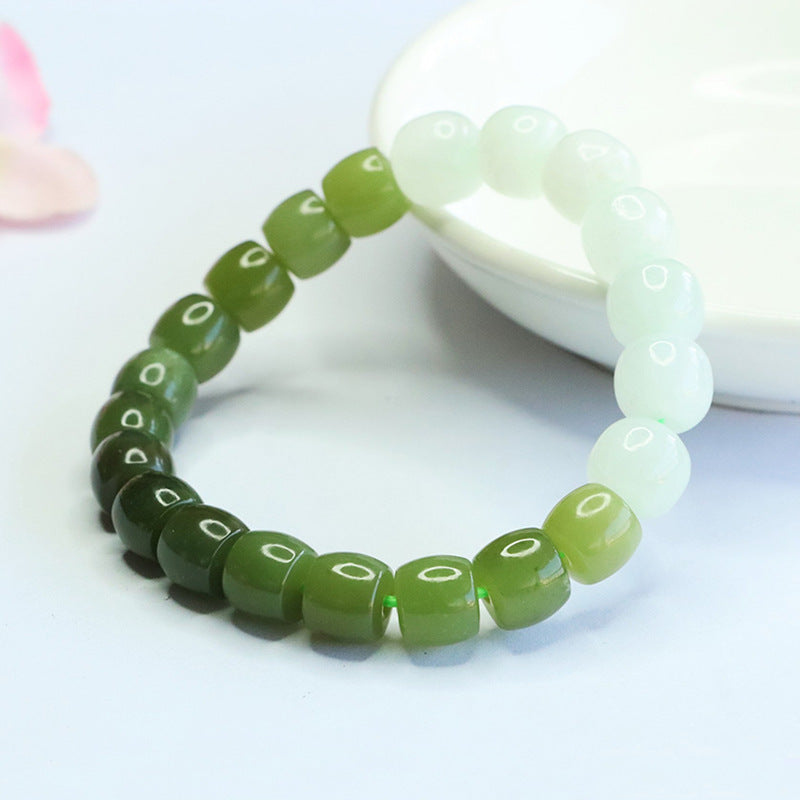 Gradient Hetian Jade Beaded Bracelet
