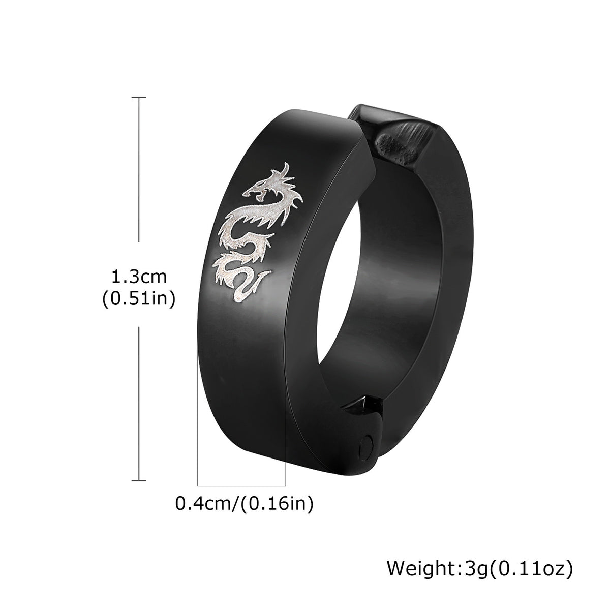 Black Dragon Stainless Steel Hoop Earring — Single
